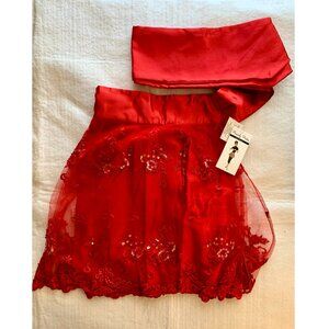 Heavenly Hostess waist apron, Red Embroidered Chiffon, New in Box